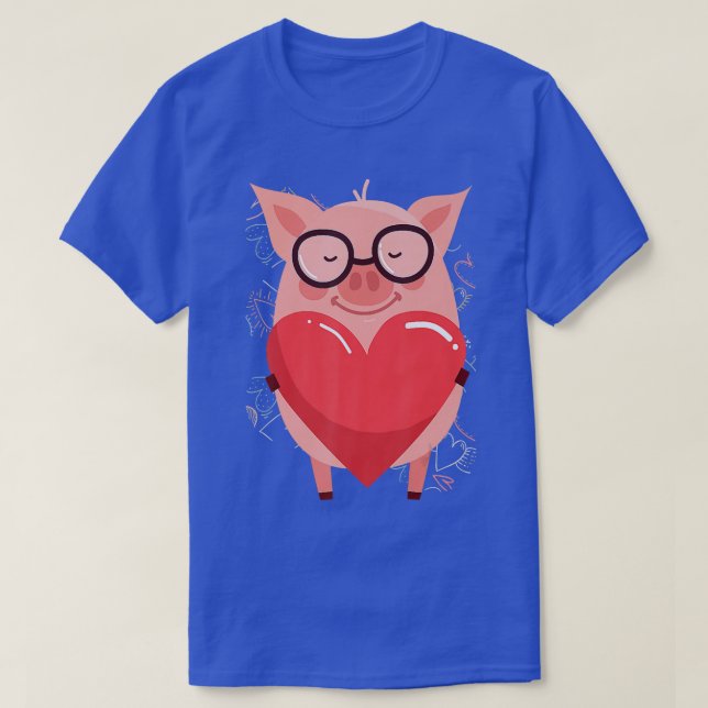 Valentine's Day Shirt, Cute Pink Pig With Hearts P T-Shirt (Design Front)