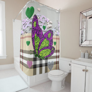 Valentine's Day Shower Curtain, Butterfly Shower Curtain
