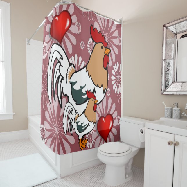 Valentine's Day Shower Curtain, Chicken Curtain (In Situ)
