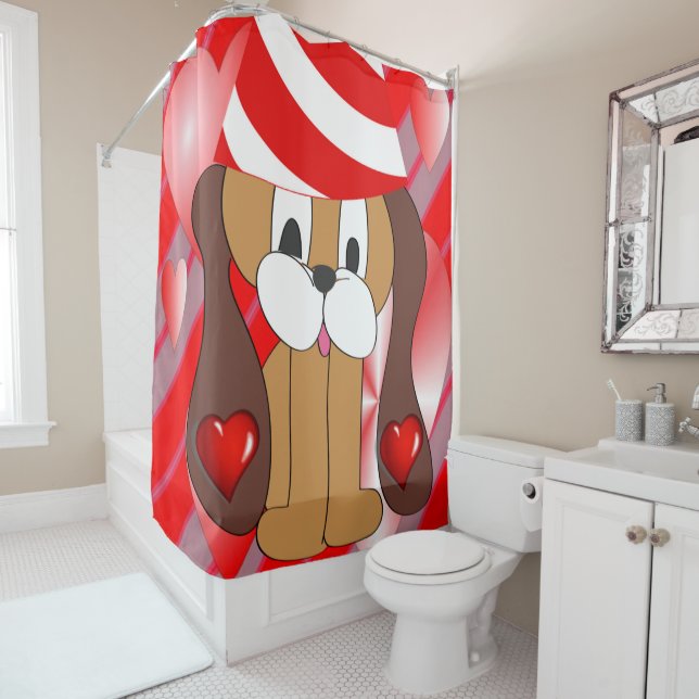 Valentine's Day Shower Curtain, Dog Curtain (In Situ)