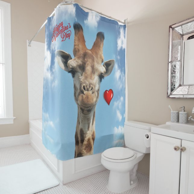 Valentine's Day Shower Curtain Giraffe (In Situ)