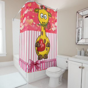 Valentine's Day Shower Curtain, Giraffe Shower Curtain