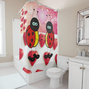 Valentine's Day Shower Curtain, Ladybug Shower Curtain