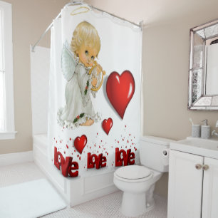 Valentine's Day Shower Curtain, Love, Angel Curtain