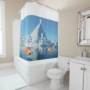 Valentine's Day Shower Curtain, Penguin Shower Curtain