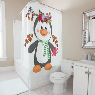 Valentine's Day Shower Curtain, Penguin Shower Curtain