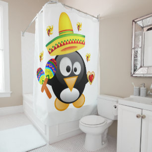 Valentine's Day Shower Curtain, Penguin Shower Curtain