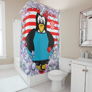 Valentine's Day Shower Curtain, Penguin Shower Curtain