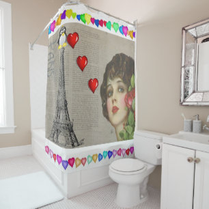 Valentine's Day Shower Curtain, Penguin Shower Curtain