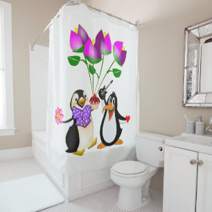 Valentine's Day Shower Curtain, Penguin Shower Curtain