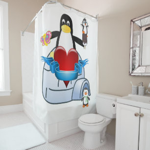 Valentine's Day Shower Curtain, Penguin Shower Curtain