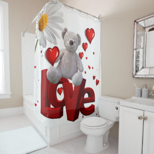 Valentine's Day Shower Curtain, Teddy Bear Curtain