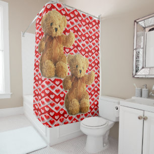 Valentine's Day Shower Curtain, Teddy Bear Shower Curtain
