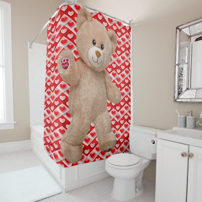 Valentine's Day Shower Curtain, Teddy Bear Shower Curtain (In Situ)