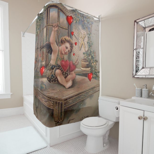 Valentine's Day Shower Curtain, Vintage Shower Curtain (In Situ)