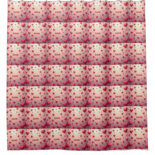 Valentine's Day shower curtain with red hearts