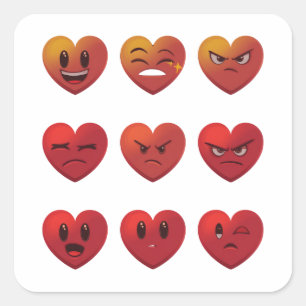 Valentines Day Silly Faces Hearts Funny Square Sticker