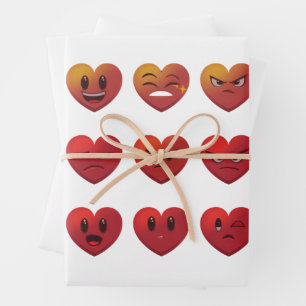 Valentines Day Silly Faces Hearts Funny Wrapping Paper Sheet