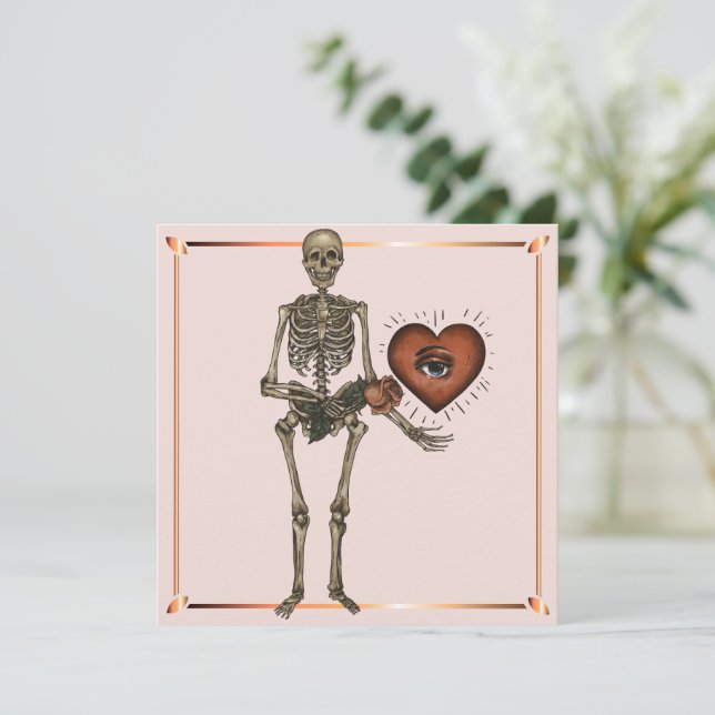 Valentine's Day Skeleton Heart Chic  Holiday Card (Standing Front)