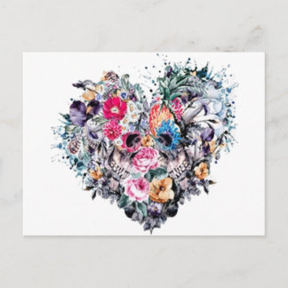 Valentine's day skull with hearts holiday postcard