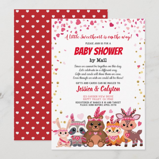 Valentines Day Sloth Girl Baby Shower By Mail Pink Invitation (Front/Back)