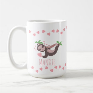 Valentine's Day Sloth Hearts Floating Pink Coffee Mug