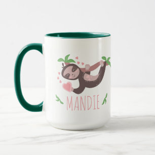 Valentine's Day Sloth Hearts Green Pink Mug