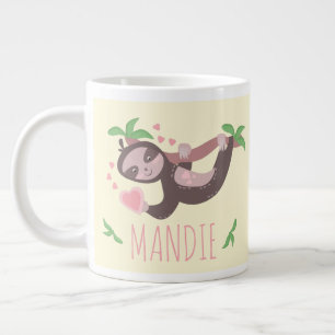 Valentine's Day Sloth Hearts Yellow Pink Large Coffee Mug