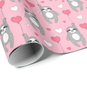 Valentines Day Sloth with Hearts Cute  Wrapping Paper