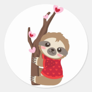 Valentines Day Sloths Classic Round Sticker