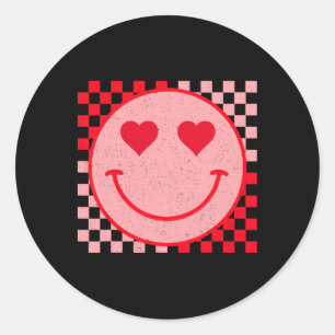 Valentines Day Smile Face Smiling Checkered Patter Classic Round Sticker