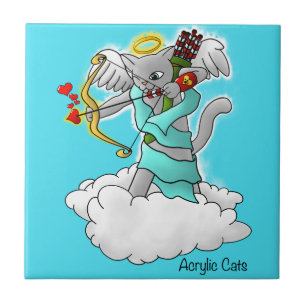 Valentine's Day Smokey Grey Cupid Cat Ceramic Tile