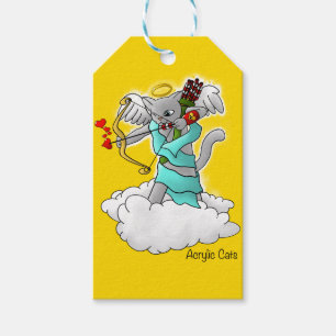 Valentine's Day Smokey Grey Cupid Cat Gift Tags