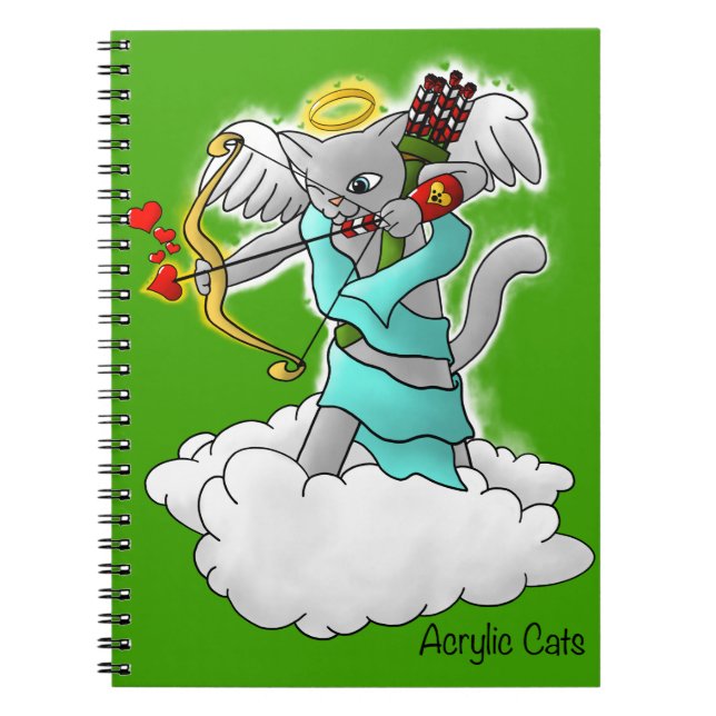 Valentine's Day Smokey Grey Cupid Cat Notebook (Front)
