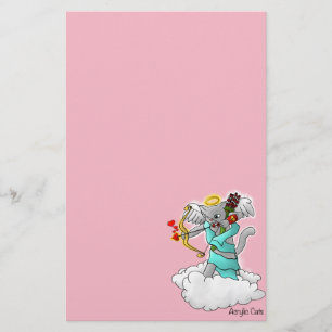 Valentine's Day Smokey Grey Cupid Cat Stationery