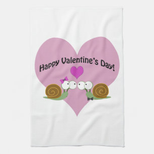 Valentines Day Snails Tea Towel