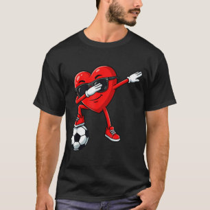 Valentines Day Soccer Funny Red Heart Dab Boys Men T-Shirt