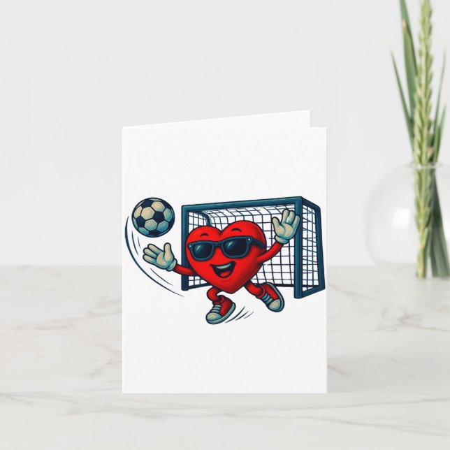Valentines Day Soccer Goalkeeper Funny Heart Boys  Card (Front)
