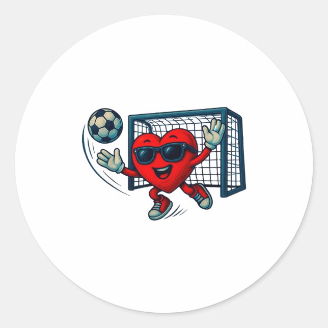 Valentines Day Soccer Goalkeeper Funny Heart Boys  Classic Round Sticker (Front)