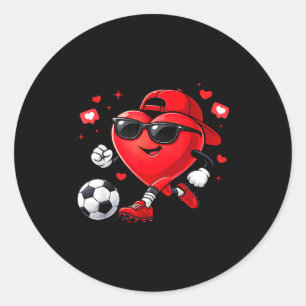 Valentines day soccer heart playing soccer boys classic round sticker