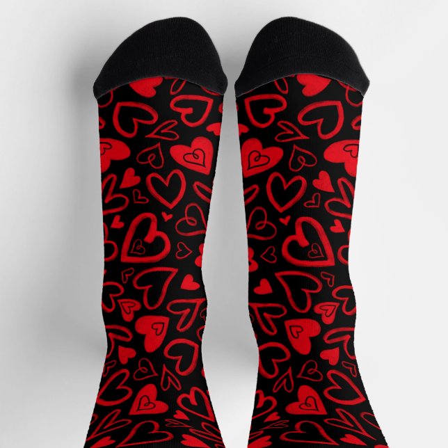 Valentines day socks Crazy fun hearts red & black (Top)