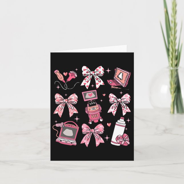 Valentines Day Sonographer Nurse Coquette Bow Hear Card (Front)