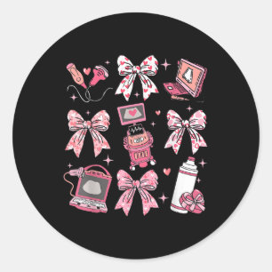 Valentines Day Sonographer Nurse Coquette Bow Hear Classic Round Sticker