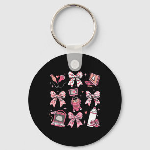 Valentines Day Sonographer Nurse Coquette Bow Hear Key Ring