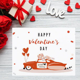 Valentine's Day Special Delivery with Red Car Postcard