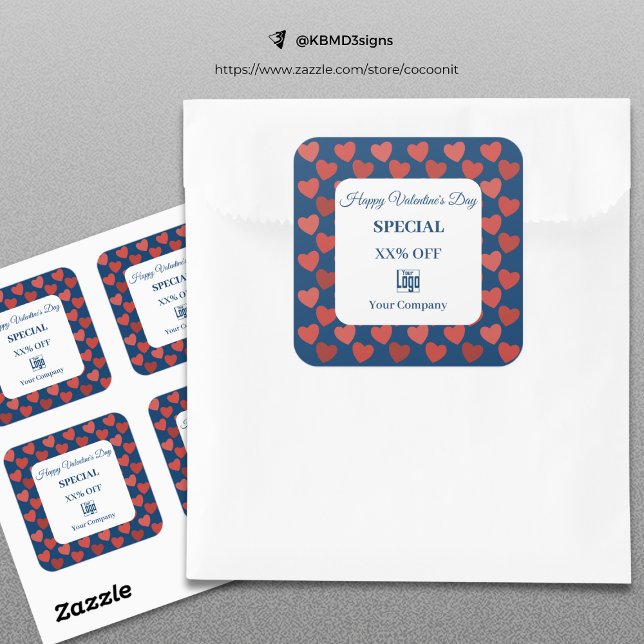 Valentine's Day Special Heart Pattern Marketing Square Sticker (Valentine's Day Special Heart Pattern Marketing Square Sticker, Red Blue)
