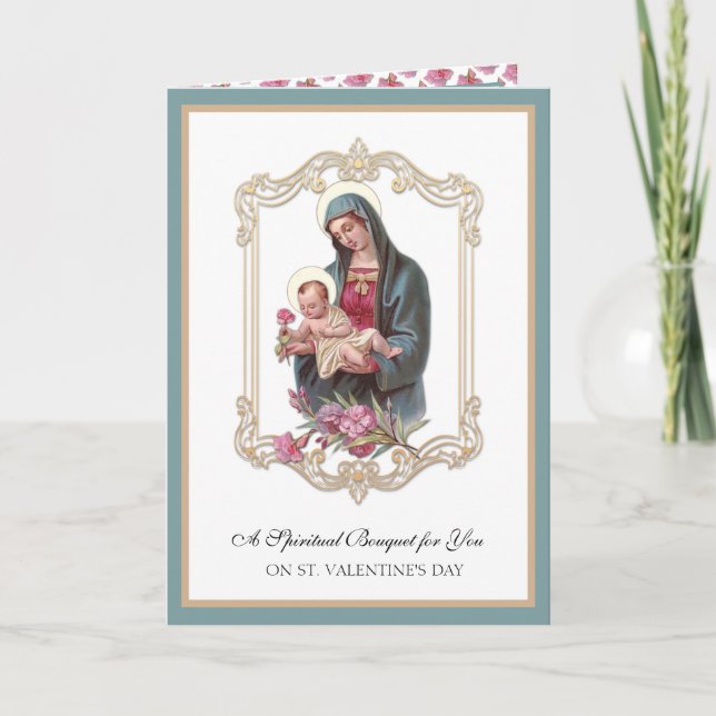 Valentines Day Spiritual Bouquet Virgin Mary Jesus Holiday Card (Front)