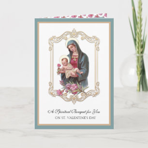 Valentines Day Spiritual Bouquet Virgin Mary Jesus Holiday Card