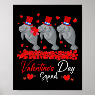 Valentine's Day Squad Three Cute Manatees Zoo Anim Poster