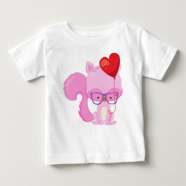 Valentine's Day Squirrel, Pink Squirrel, Glasses Baby T-Shirt (Front)